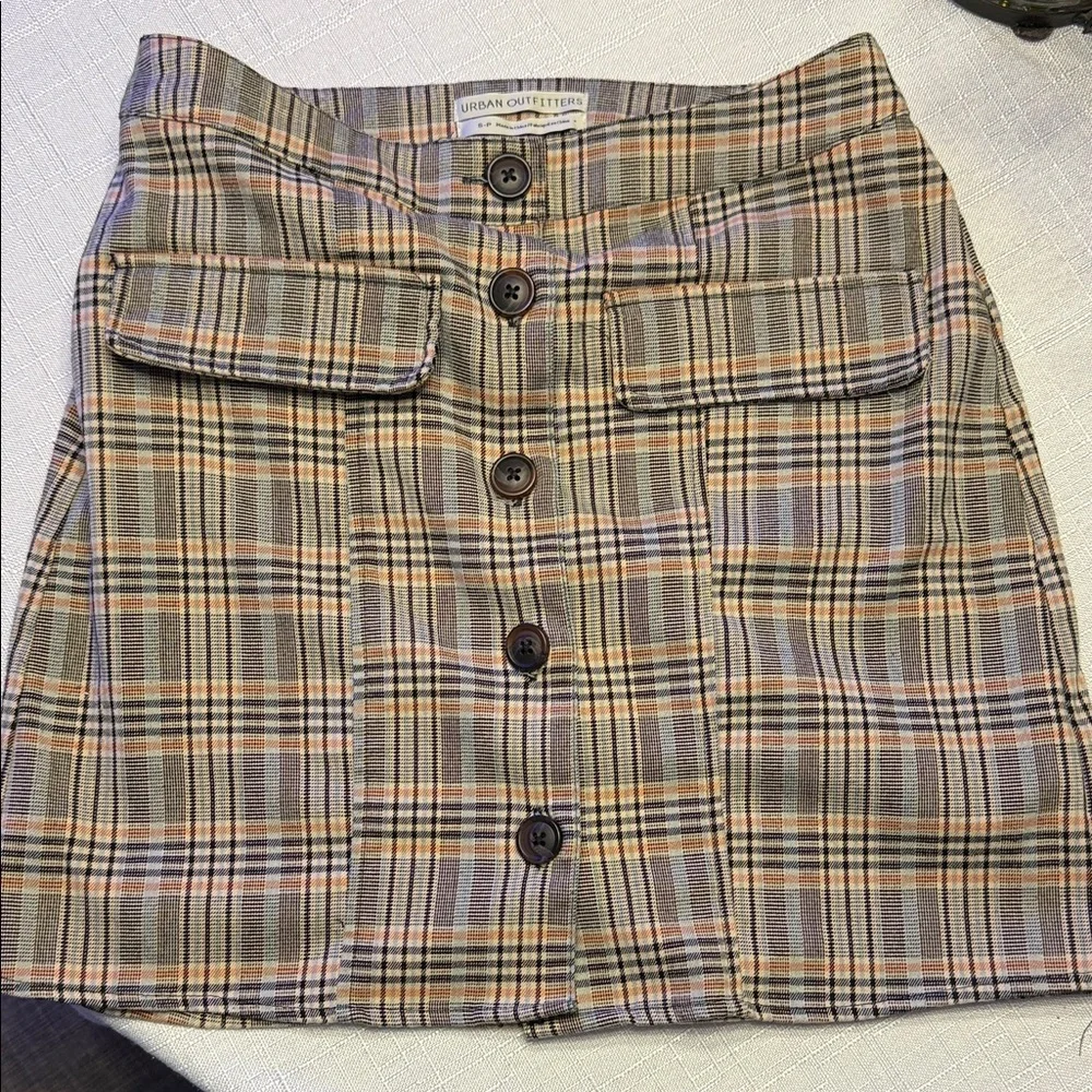 Urban Outfitters A-Line Plaid Skirt - Brown and Orange